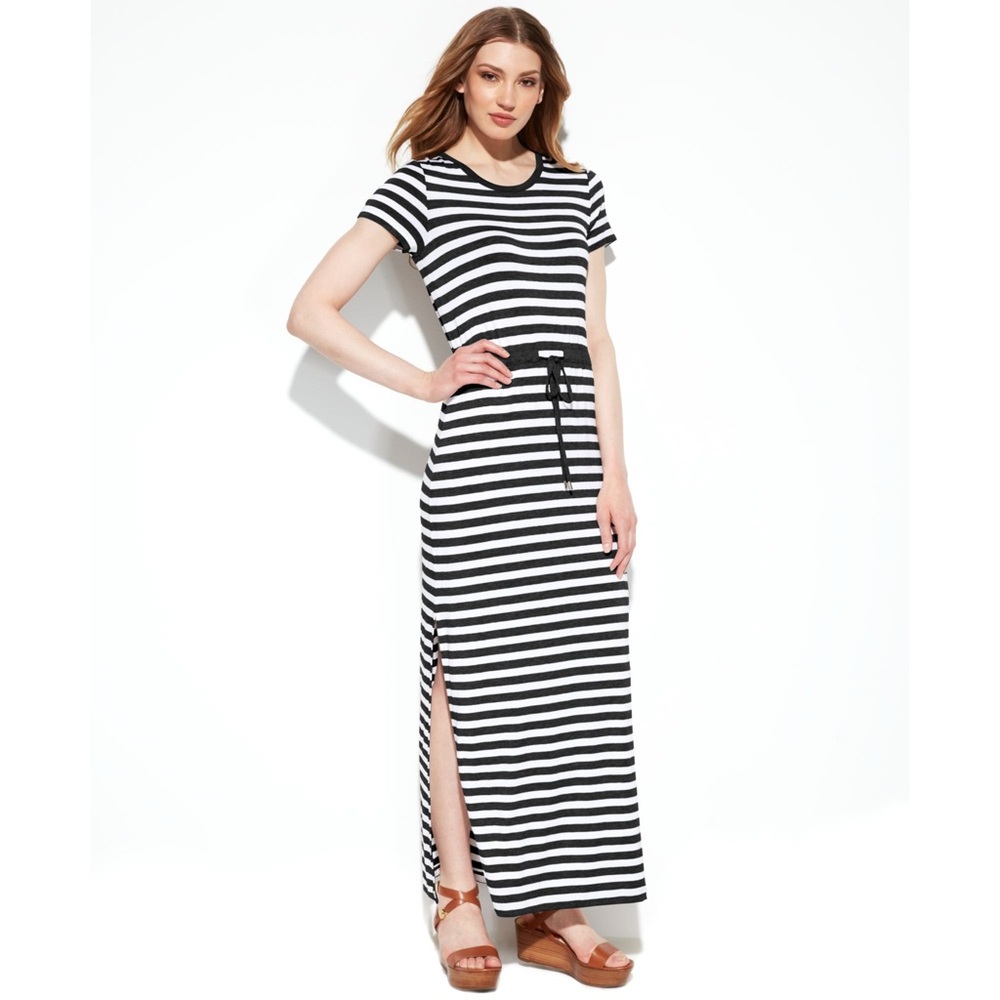 Michael Kors Black and White Striped Maxi Dress